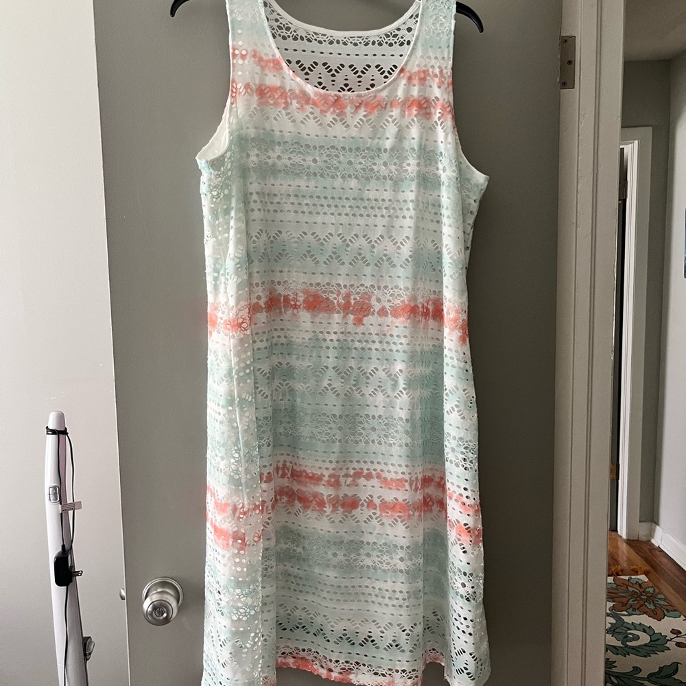 Sleeveless Lace Midi Dress - Mint and Coral